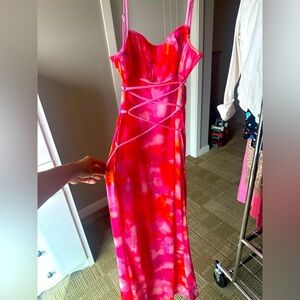 Hello Molly Pink Print Mesh Lace-Up Dress - NWT Size M